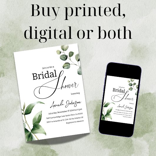 Elegantes Eukalyptus-Brautparty Einladung