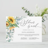 Elegantes Eukalyptus-Brautparty für Sonnenblumen Einladung (Stehend Vorderseite)