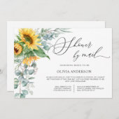 Elegantes Eukalyptus-Brautparty für Sonnenblumen Einladung (Vorne/Hinten)