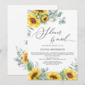 Elegantes Eukalyptus-Brautparty für Sonnenblumen Einladung (Vorne/Hinten)