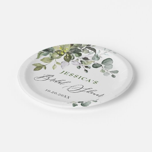 Elegantes Eukalyptus-Brautparty Pappteller (Schrägansicht)