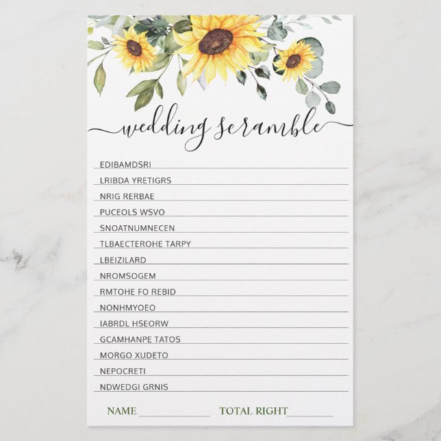 Elegantes Eukalyptus Brautparty Scramble Game (Vorderseite)