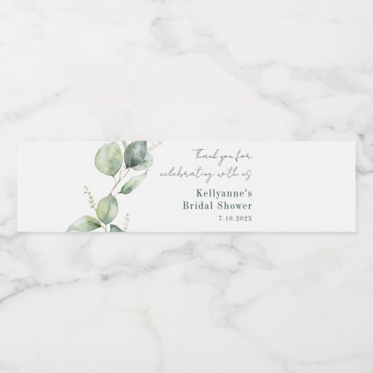 Elegantes Eukalyptus-Brautparty Wasserflaschenetikett (Einzelnes Label)