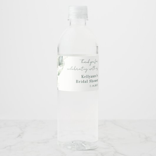 Elegantes Eukalyptus-Brautparty Wasserflaschenetikett (Vorderseite)