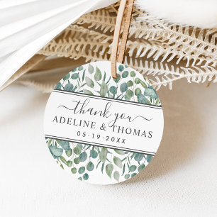 Elegantes Eukalyptus Danke Monogramm Hochzeit Geschenkanhänger