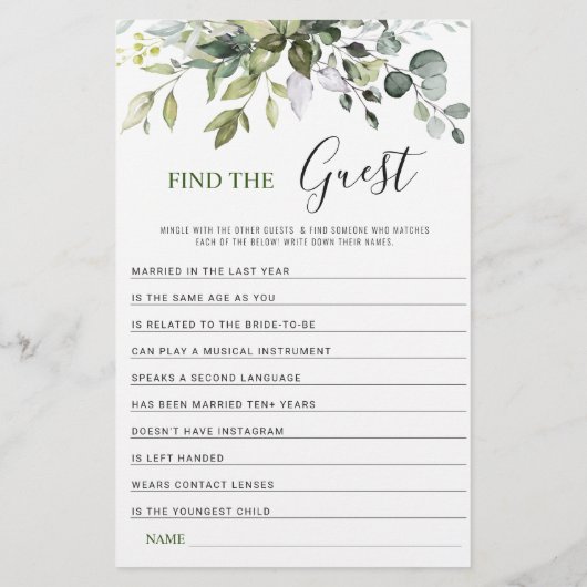 Elegantes Eukalyptus Doppelseitiges Brautparty (Rückseite)