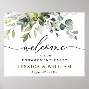 Elegantes Eukalyptus ENGAGEMENT PARTY Begrüßungsze Poster