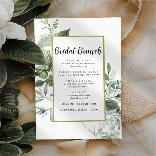 Elegantes Eukalyptus Floral Bridal Brunch Menü Menükarte