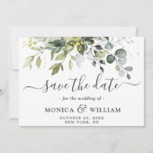 Elegantes Eukalyptus Floral FOTO Hochzeit Save The Date (Vorderseite)