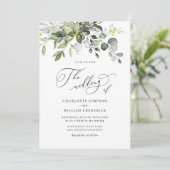 Elegantes Eukalyptus Floral Wedding FOTO Einladung (Stehend Vorderseite)