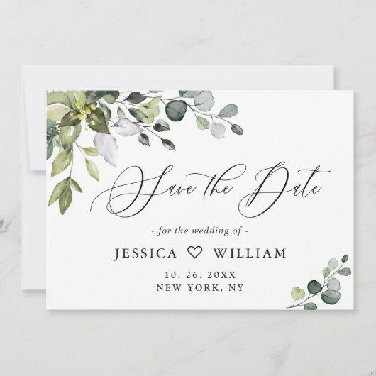 Elegantes Eukalyptus Floral Wedding FOTO Save The Date (Vorderseite)