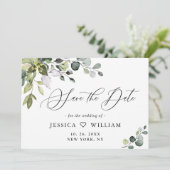Elegantes Eukalyptus Floral Wedding FOTO Save The Date (Stehend Vorderseite)