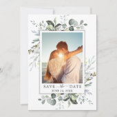 Elegantes Eukalyptus-FOTO Hochzeit Save The Date (Vorderseite)