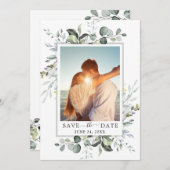 Elegantes Eukalyptus-FOTO Hochzeit Save The Date (Vorne/Hinten)