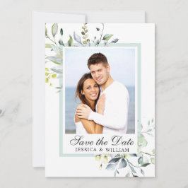 Elegantes Eukalyptus-FOTO Hochzeit Save The Date