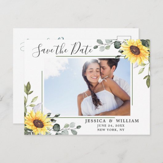 Elegantes Eukalyptus-FOTO Hochzeit Speichern Sie d Postkarte (Vorne/Hinten)