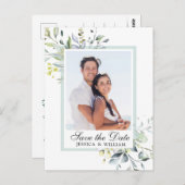 Elegantes Eukalyptus-FOTO Hochzeit Speichern Sie d Postkarte (Vorne/Hinten)