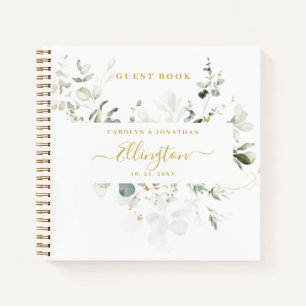 Elegantes Eukalyptus-Gold-Schrift-Foto-Gästebuch  Notizblock