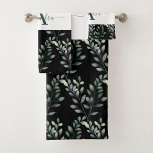 Elegantes Eukalyptus-Grün Botanisches Handtuch-Set Badhandtuch Set