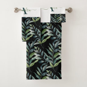 Elegantes Eukalyptus-Grün Botanisches Handtuch-Set Badhandtuch Set