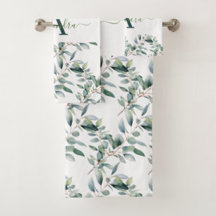 Elegantes Eukalyptus-Grün Botanisches Handtuch-Set Badhandtuch Set