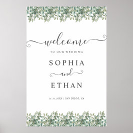 Elegantes Eukalyptus-Grün für die Hochzeits-Willko Poster