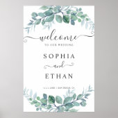 Elegantes Eukalyptus-Grün-Hochzeits-Willkommenssch Poster (Vorne)