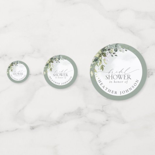 Elegantes Eukalyptus Grünes botanisches Brautparty Konfetti (Vorderseiten)