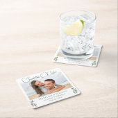 Elegantes Eukalyptus Leaf-Foto Save the Date Rechteckiger Pappuntersetzer (Vor Ort)