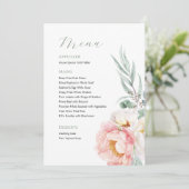 Elegantes Eukalyptus Peonies Wedding Menu Menükarte (Stehend Vorderseite)