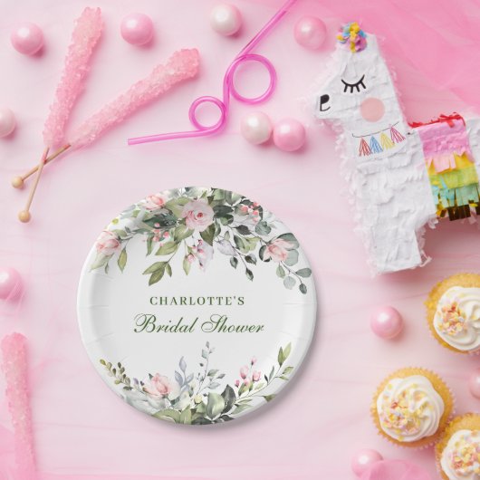 Elegantes Eukalyptus Rosa Rose Brautparty Pappteller (Party)