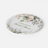 Elegantes Eukalyptus Rosa Rose Brautparty Pappteller (Schrägansicht)