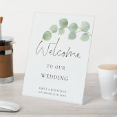 Elegantes Eukalyptus-Script Willkommen bei Hochzei Sockelschild (In SItu)