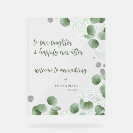 Elegantes Eukalyptus-Script willkommen bei unserer Acrylschild (Vorderseite)