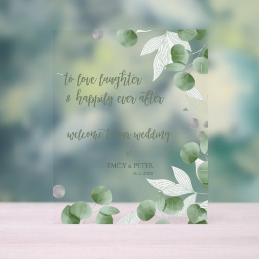 Elegantes Eukalyptus-Script willkommen bei unserer Acrylschild (Neutral)