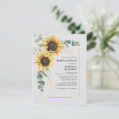 Elegantes Eukalyptus Sonnenblumen Brautparty Einladung (Stehend Vorderseite)