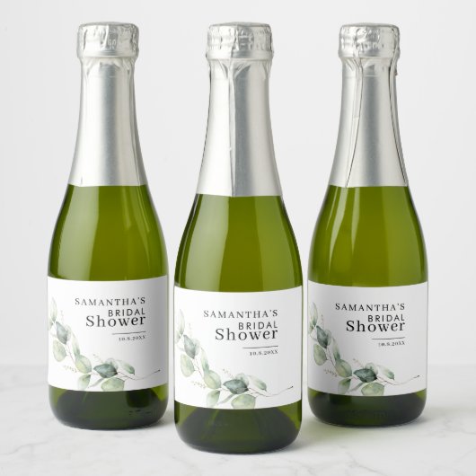 Elegantes Eukalyptus Wasserfarben Brautparty Custo Schaumweinetikett (Flaschen)
