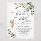 Elegantes Eukalyptus Watercolor Brunch & Bubbly Einladung (Vorne/Hinten)