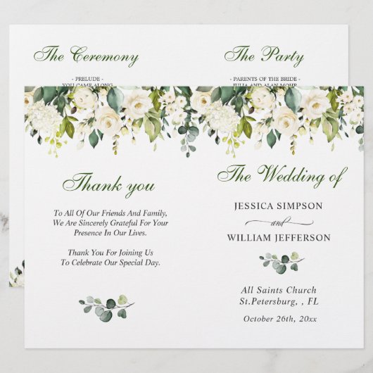 Elegantes Eukalyptus Watercolor Hochzeitsprogramm (Vorne/Hinten)