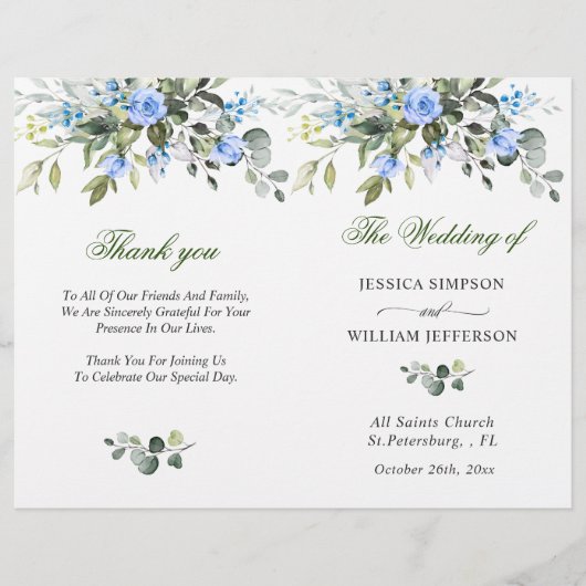 Elegantes Eukalyptus Watercolor Hochzeitsprogramm (Vorderseite)