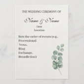 Elegantes Eukalyptus Watercolor Hochzeitsprogramm Programm (Vorderseite)