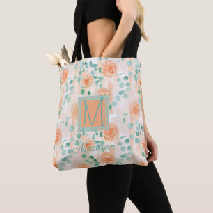 Elegantes Eukalyptusgrün Pfirsich Trend Monogramm Tasche