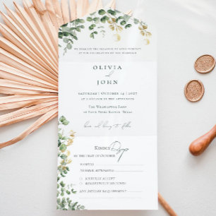 Elegantes Eukalyptuslaub Gold Grün Hochzeit  All In One Einladung