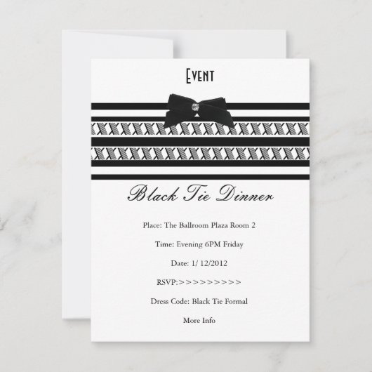 Elegantes Event Formal Schwarze Krawatte Weißes Ab Einladung (Vorderseite)