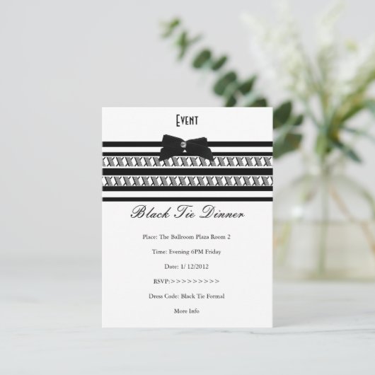 Elegantes Event Formal Schwarze Krawatte Weißes Ab Einladung (Stehend Vorderseite)