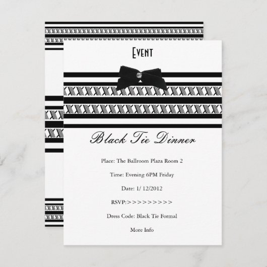 Elegantes Event Formal Schwarze Krawatte Weißes Ab Einladung (Vorne/Hinten)