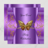 Elegantes Event-Party Lila Gold Butterfly Einladung (Vorne/Hinten)