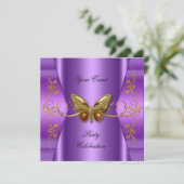 Elegantes Event-Party Lila Gold Butterfly Einladung (Stehend Vorderseite)