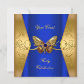 Elegantes Event Party Royal Blue Gold Butterfly Einladung (Vorderseite)