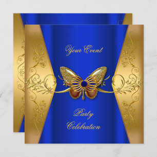 Elegantes Event Party Royal Blue Gold Butterfly Einladung